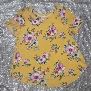 Floral Print Yellow Short Sleeve Women's Top
